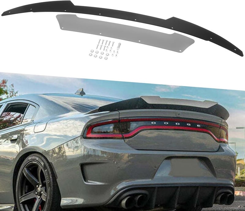 Sunluway Venom V2 Rear Wickerbill Spoiler for Dodge Charger 2015-2024 SRT Scat Pack Hellcat Daytona -2 Pieces Add-on Style Wicker Bill Spoiler with RivNut Tool (Gloss Black) - Image 1